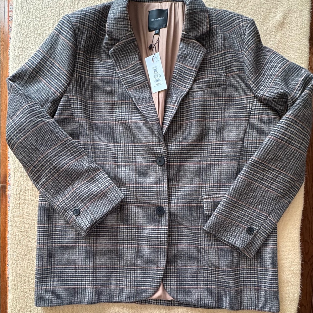 Dynamite Checkered Blazer in Black and Gray
